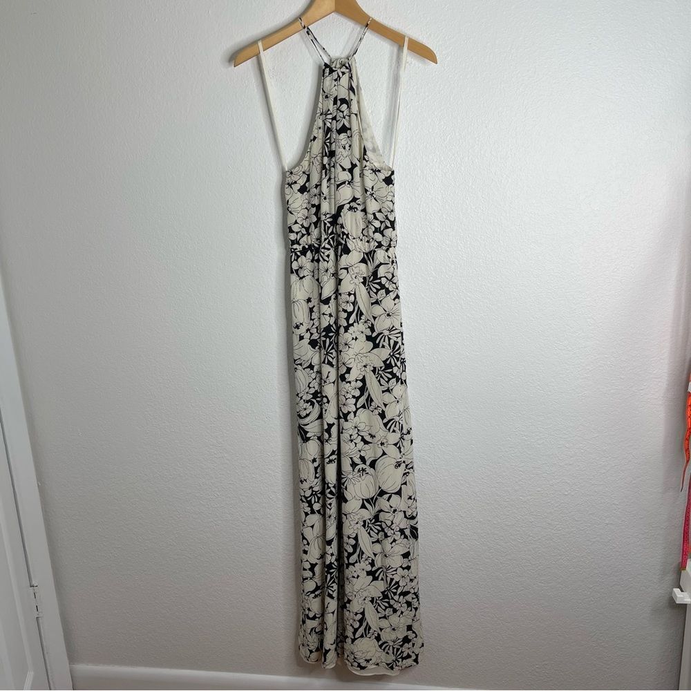 Anthropologie Elevenses Jumpsuit 100% Silk Black and White Floral Wide Leg Small - Picture 2 of 6